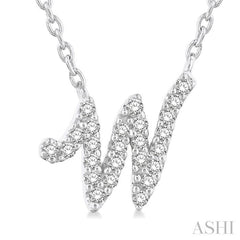 1/10 Ctw Initial 'W' Round cut Diamond Pendant With Chain in 10K White Gold