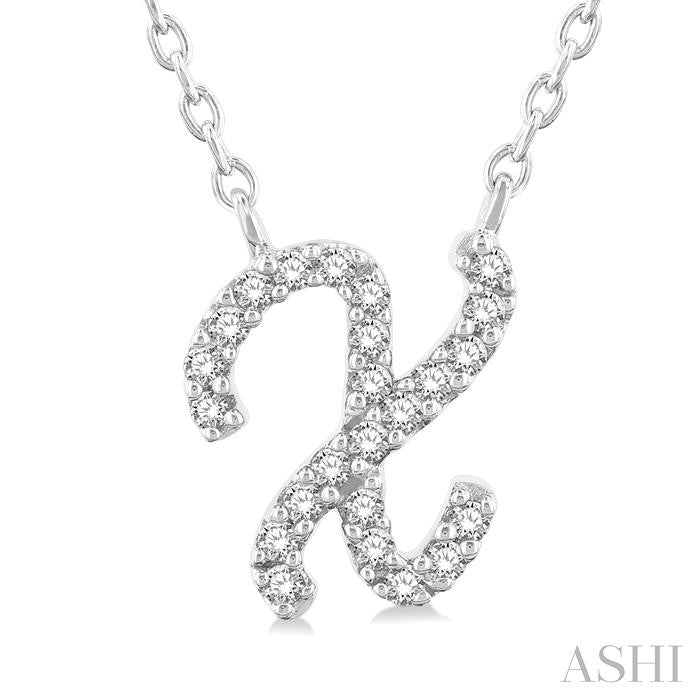 1/20 Ctw Initial 'X' Round cut Diamond Pendant With Chain in 10K White Gold