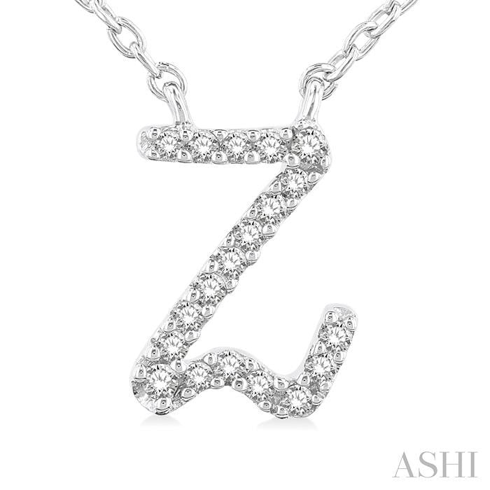 1/20 Ctw Initial 'Z' Round cut Diamond Pendant With Chain in 10K White Gold