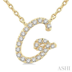 1/10 Ctw Initial 'G' Round cut Diamond Pendant With Chain in 10K Yellow Gold