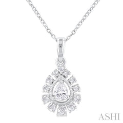 1/3 Ctw Pear and Round Cut Diamond Fashion Pendant With Chain in 14K White Gold