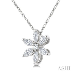 1/3 Ctw Floral Motif Marquise and Round Cut Diamond Fashion Pendant With Chain in 14K White Gold