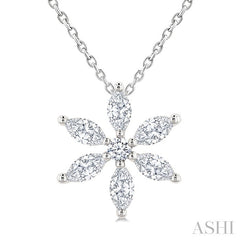1/3 Ctw Floral Motif Marquise and Round Cut Diamond Fashion Pendant With Chain in 14K White Gold