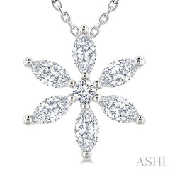 1/3 Ctw Floral Motif Marquise and Round Cut Diamond Fashion Pendant With Chain in 14K White Gold