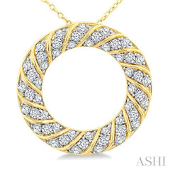 1/2 Ctw Ribbed Swirl Circle Round Cut Diamond Fashion Pendant With Chain in 10K Yellow Gold