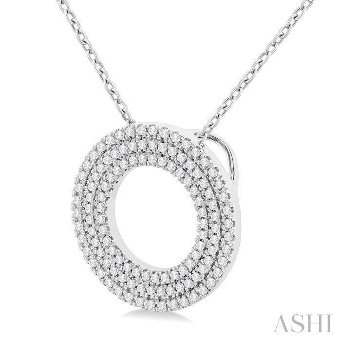 1/3 Ctw Circle Triple Row Round Cut Diamond Fashion Pendant With Chain in 14K White Gold
