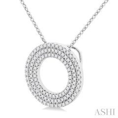 1/3 Ctw Circle Triple Row Round Cut Diamond Fashion Pendant With Chain in 14K White Gold