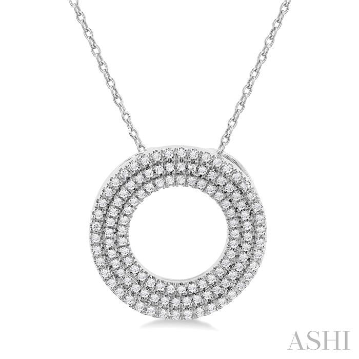 1/3 Ctw Circle Triple Row Round Cut Diamond Fashion Pendant With Chain in 14K White Gold