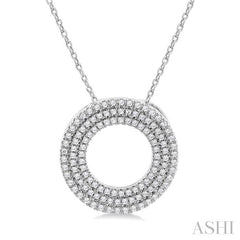 1/3 Ctw Circle Triple Row Round Cut Diamond Fashion Pendant With Chain in 14K White Gold