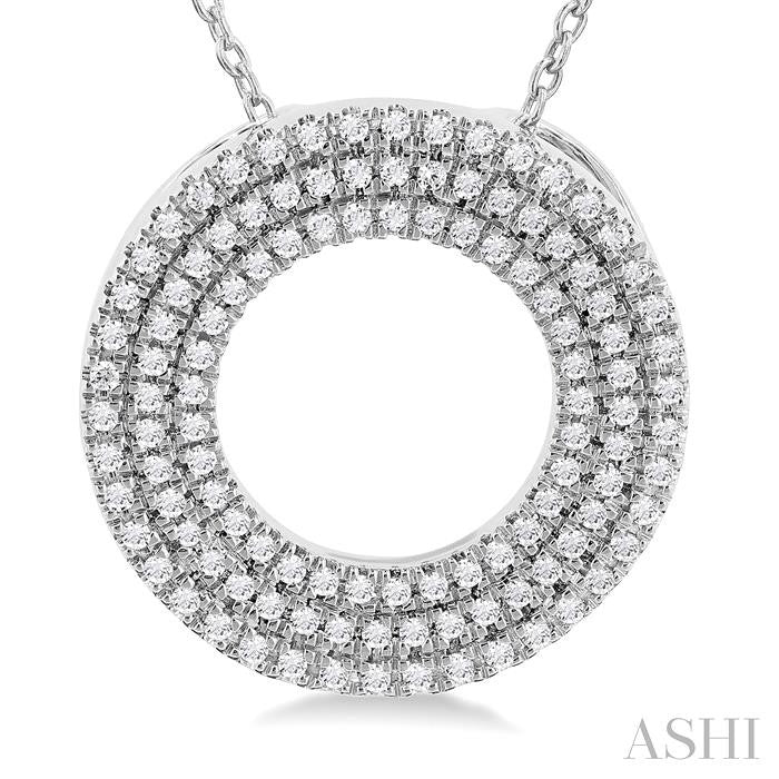 1/3 Ctw Circle Triple Row Round Cut Diamond Fashion Pendant With Chain in 14K White Gold