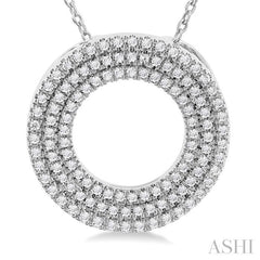 1/3 Ctw Circle Triple Row Round Cut Diamond Fashion Pendant With Chain in 14K White Gold