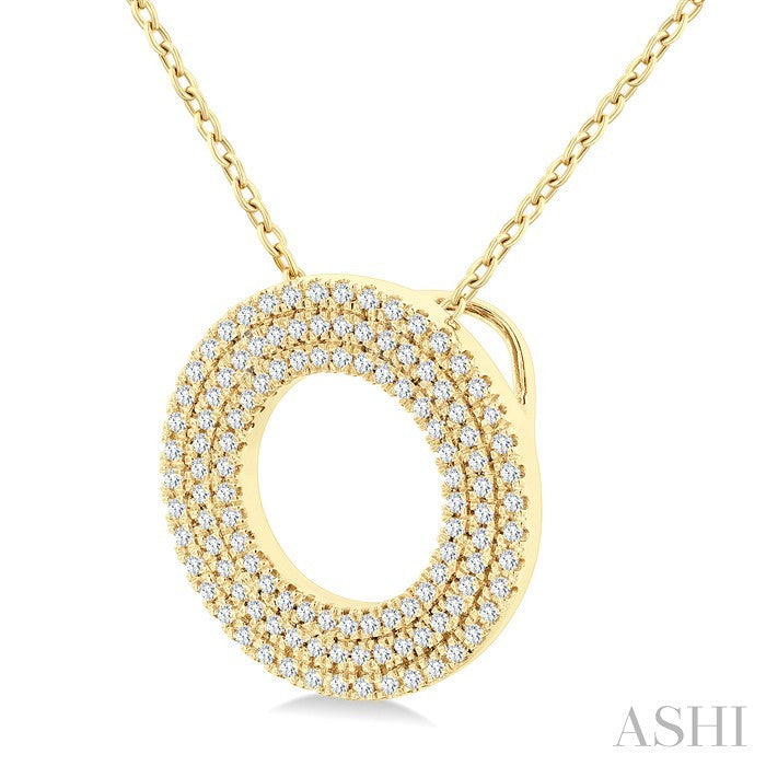 1/3 Ctw Circle Triple Row Round Cut Diamond Fashion Pendant With Chain in 10K Yellow Gold
