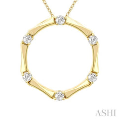 1/10 Ctw Petite Bamboo Shoot Inspired Round Cut Diamond Fashion Pendant With Chain in 10K Yellow Gold