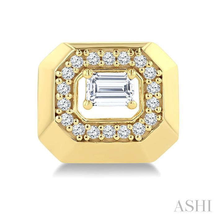 1/2 Ctw Open Window Octagonal Shape Emerald and Round Cut Diamond Fashion Stud Earring in 14K Yellow Gold