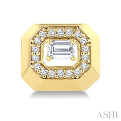 1/2 Ctw Open Window Octagonal Shape Emerald and Round Cut Diamond Fashion Stud Earring in 14K Yellow Gold