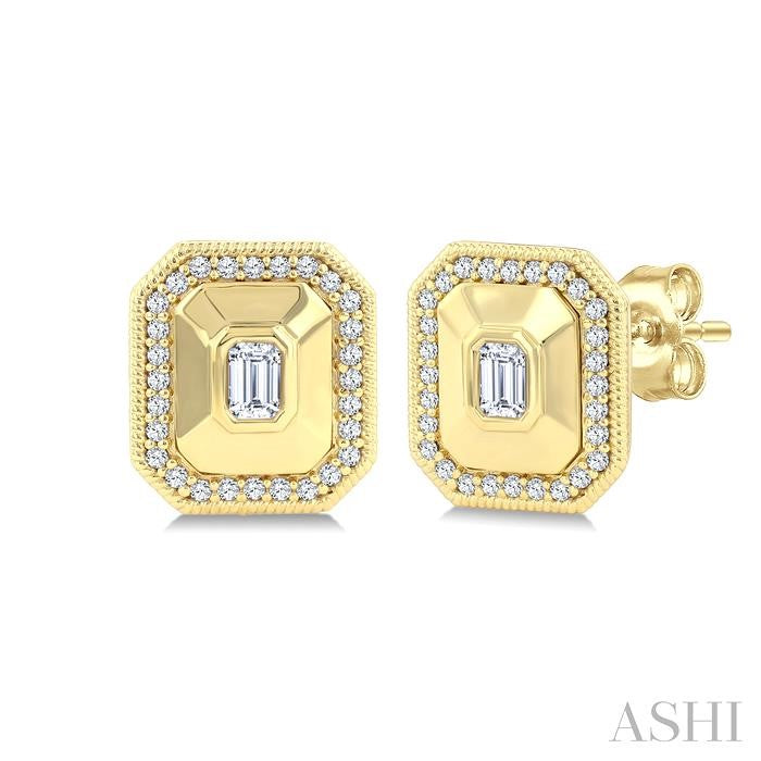 1/3 Ctw Open Window Octagon and Round Cut Diamond Fashion Stud Earrings in 14K Yellow Gold