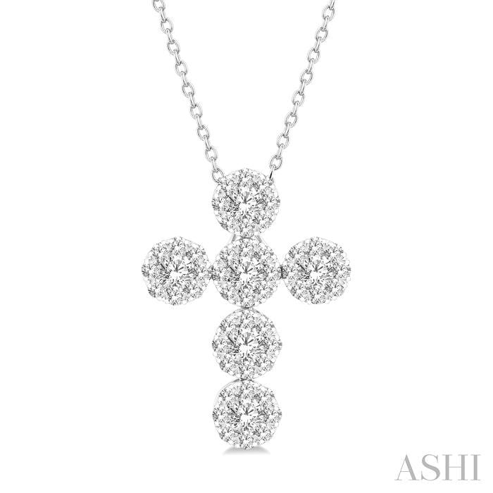 1 Ctw Lovebright Cross Round Cut Diamond Fashion Pendant With Chain in 14K White Gold