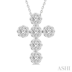 1 Ctw Lovebright Cross Round Cut Diamond Fashion Pendant With Chain in 14K White Gold