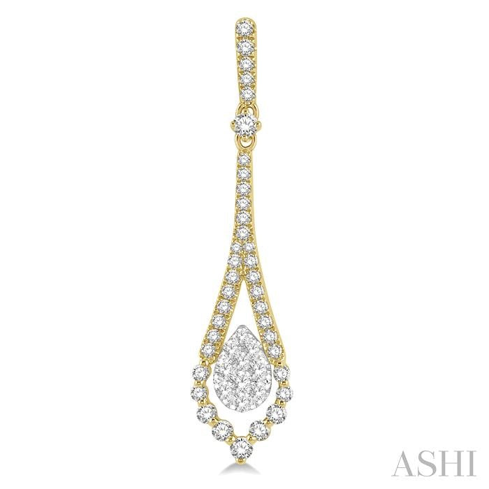 1 1/10 Ctw Pear Shape Lovebright Round Cut Diamond Earrings in 14K Yellow and White Gold