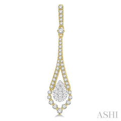1 1/10 Ctw Pear Shape Lovebright Round Cut Diamond Earrings in 14K Yellow and White Gold