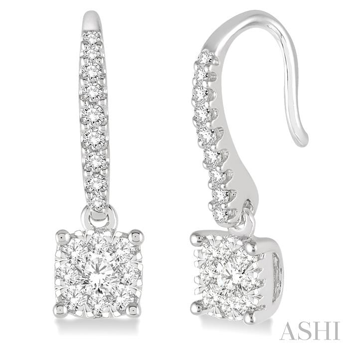 3/4 Ctw Square Shape Diamond Lovebright Earrings in 14K White Gold