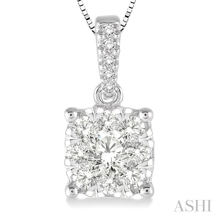 3/8 Ctw Square Shape Diamond Lovebright Pendant in 14K White Gold with Chain
