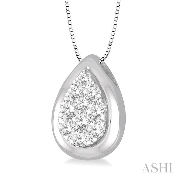 1/3 Ctw Pear Shape Round Cut Diamond Lovebright Pendant With Box Chain in 14K White Gold