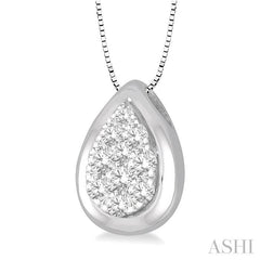 1/3 Ctw Pear Shape Round Cut Diamond Lovebright Pendant With Box Chain in 14K White Gold