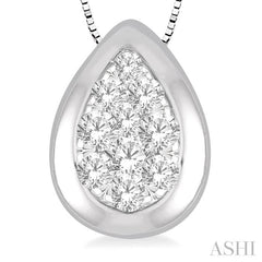 1/3 Ctw Pear Shape Round Cut Diamond Lovebright Pendant With Box Chain in 14K White Gold