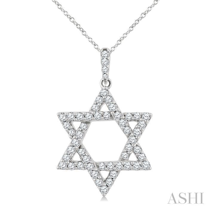 1/2 Ctw Star Of David Round Cut Diamond Fashion Pendant With Chain in 14K White Gold 