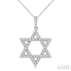 1/2 Ctw Star Of David Round Cut Diamond Fashion Pendant With Chain in 14K White Gold 