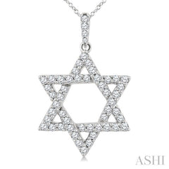 1/2 Ctw Star Of David Round Cut Diamond Fashion Pendant With Chain in 14K White Gold 