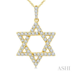 1/2 Ctw Star Of David Round Cut Diamond Fashion Pendant With Chain in 14K Yellow Gold 