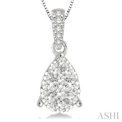 3/4 Ctw Pear Shape Diamond Lovebright Pendant in 14K White Gold with Chain