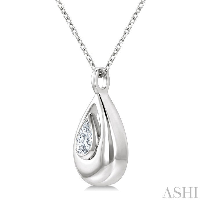 1/4 Ctw Teardrop Pear Cut Diamond Fashion Pendant With Chain in 14K White Gold