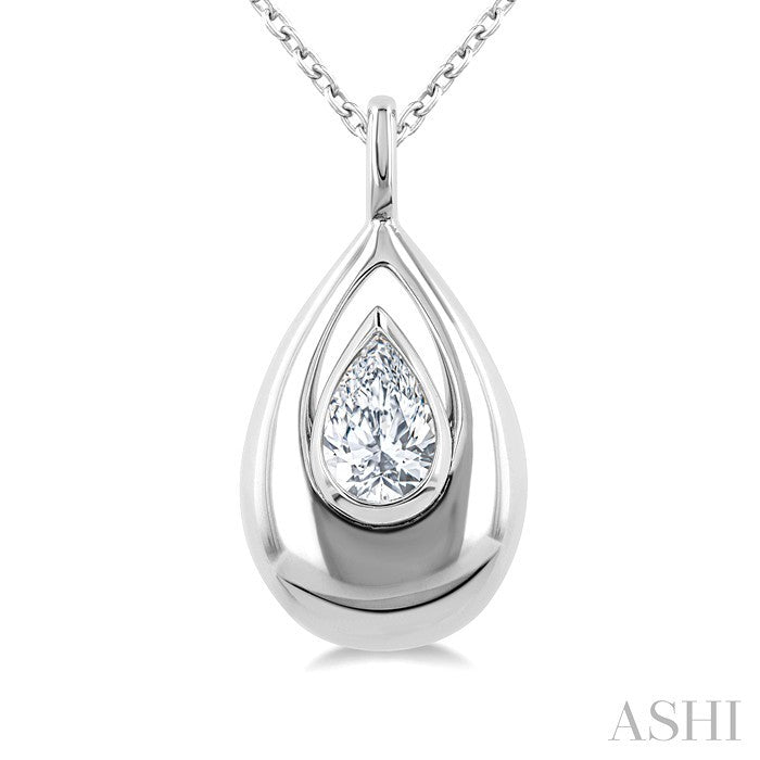 1/4 Ctw Teardrop Pear Cut Diamond Fashion Pendant With Chain in 14K White Gold