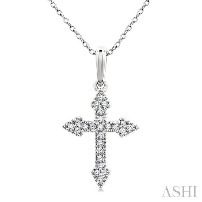 1/8 Ctw Round Cut Diamond Cross Petite Pendant With Chain in 10K White Gold