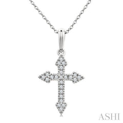 1/8 Ctw Round Cut Diamond Cross Petite Pendant With Chain in 10K White Gold