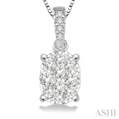1/3 Ctw Oval Shape Diamond Lovebright Pendant in 14K White Gold with Chain
