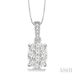 1/3 Ctw Oval Shape Diamond Lovebright Pendant in 14K White Gold with Chain