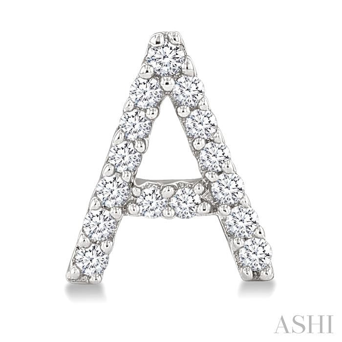 1/10 Ctw Initial 'A' Round Cut Diamond Earrings in 10K White Gold