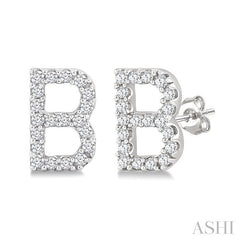 1/8 Ctw Initial 'B' Round Cut Diamond Earrings in 10K White Gold