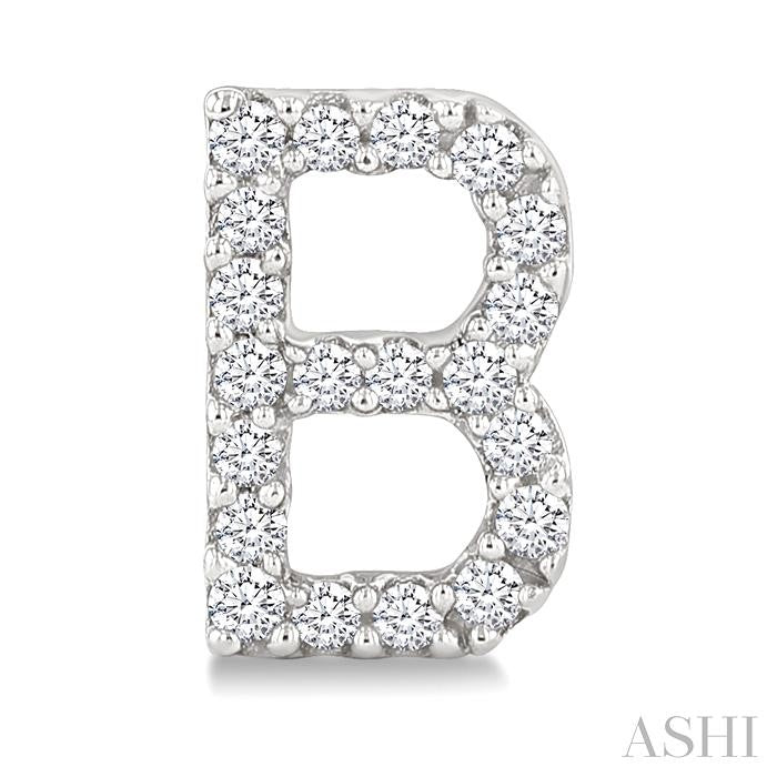 1/8 Ctw Initial 'B' Round Cut Diamond Earrings in 10K White Gold