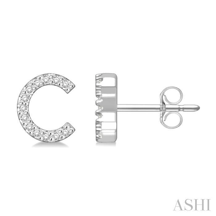 1/10 Ctw Initial 'C' Round Cut Diamond Earrings in 10K White Gold