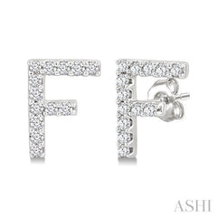 1/10 Ctw Initial 'F' Round Cut Diamond Earrings in 10K White Gold
