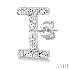 1/10 Ctw Initial 'I' Round Cut Diamond Earrings in 10K White Gold