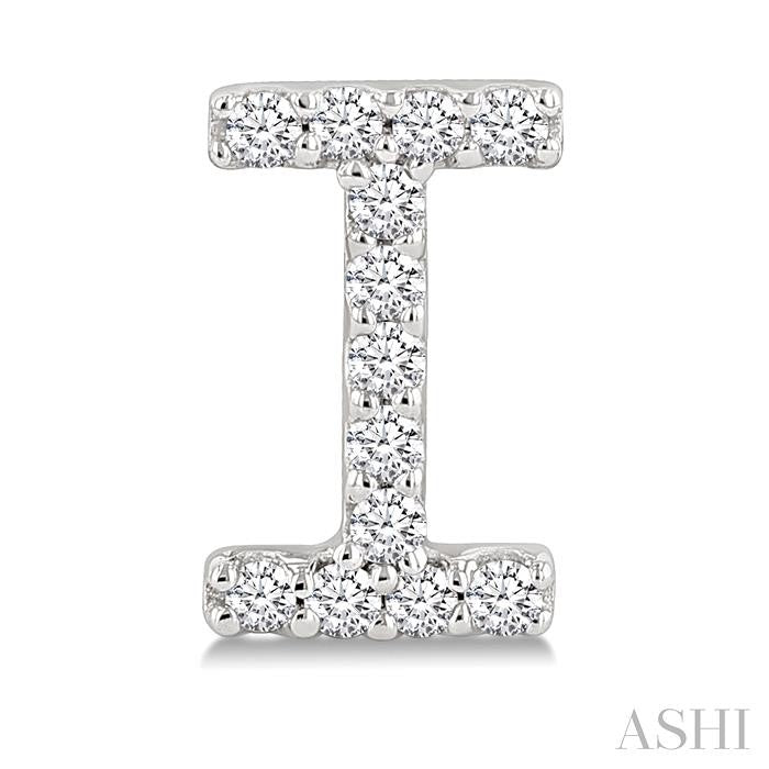 1/10 Ctw Initial 'I' Round Cut Diamond Earrings in 10K White Gold