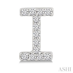 1/10 Ctw Initial 'I' Round Cut Diamond Earrings in 10K White Gold