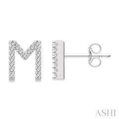 1/8 Ctw Initial 'M' Round Cut Diamond Earrings in 10K White Gold