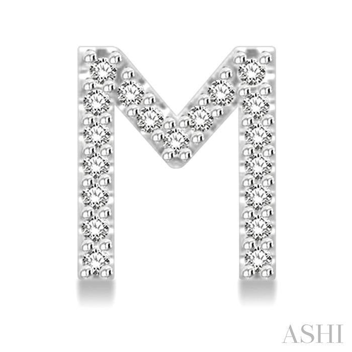 1/8 Ctw Initial 'M' Round Cut Diamond Earrings in 10K White Gold